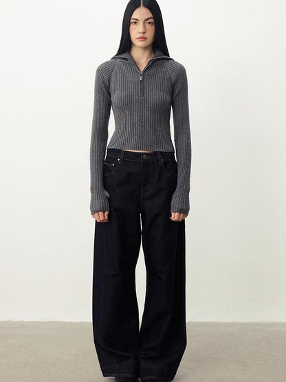 DIDDI MODA Zip Stand Collar Slim Fit Wool Blend Women&
