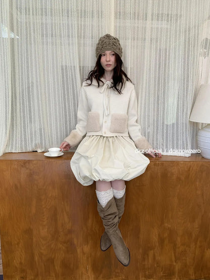 50 Percent Wool Detachable Collar Knit Cardigan Women Winter Short Coat V-neck T-shirt Long Sleeve