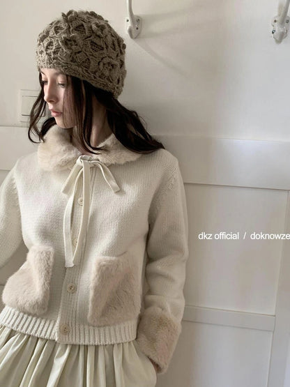 50 Percent Wool Detachable Collar Knit Cardigan Women Winter Short Coat V-neck T-shirt Long Sleeve