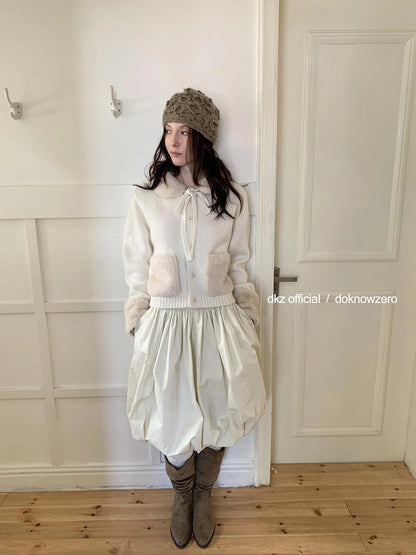 50 Percent Wool Detachable Collar Knit Cardigan Women Winter Short Coat V-neck T-shirt Long Sleeve