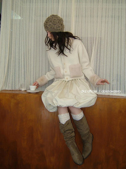 50 Percent Wool Detachable Collar Knit Cardigan Women Winter Short Coat V-neck T-shirt Long Sleeve