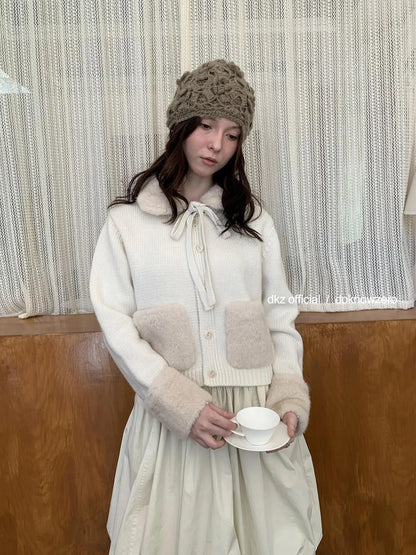 50 Percent Wool Detachable Collar Knit Cardigan Women Winter Short Coat V-neck T-shirt Long Sleeve