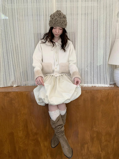 50 Percent Wool Detachable Collar Knit Cardigan Women Winter Short Coat V-neck T-shirt Long Sleeve