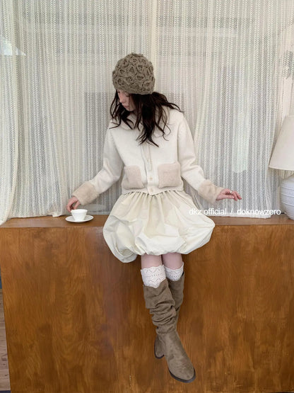 50 Percent Wool Detachable Collar Knit Cardigan Women Winter Short Coat V-neck T-shirt Long Sleeve