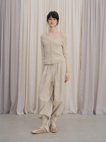 DKZ OFFICIAL Almond Lace Spliced V-neck Slim Woven Strap Women&