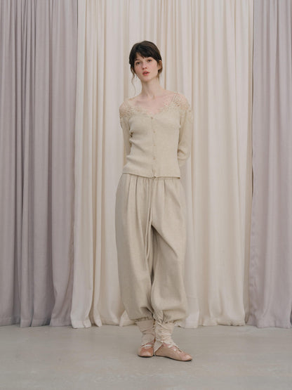 DKZ OFFICIAL Almond Lace Spliced V-neck Slim Woven Strap Women&