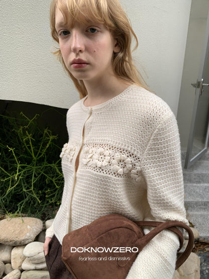 DKZ OFFICIAL Apricot 3D Crochet Floral Hollow Oversized Knit Women&