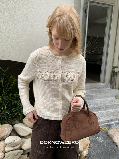 DKZ OFFICIAL Apricot 3D Crochet Floral Hollow Oversized Knit Women&