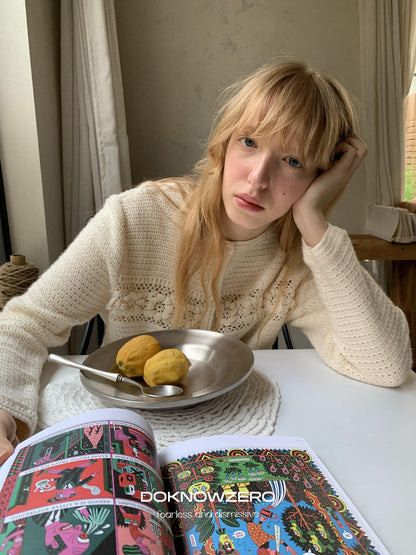 DKZ OFFICIAL Apricot 3D Crochet Floral Hollow Oversized Knit Women&
