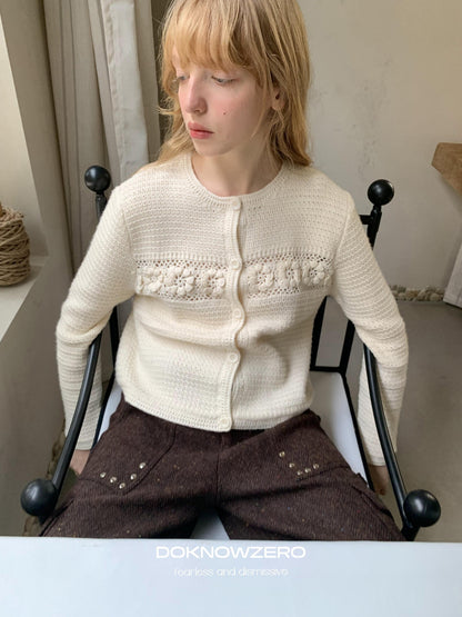 DKZ OFFICIAL Apricot 3D Crochet Floral Hollow Oversized Knit Women&
