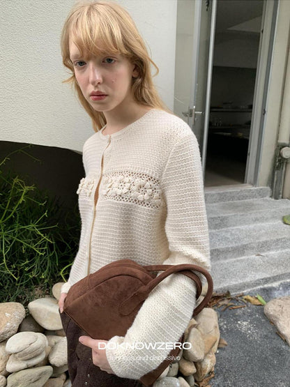 DKZ OFFICIAL Apricot 3D Crochet Floral Hollow Oversized Knit Women&