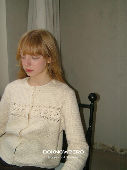 DKZ OFFICIAL Apricot 3D Crochet Floral Hollow Oversized Knit Women&
