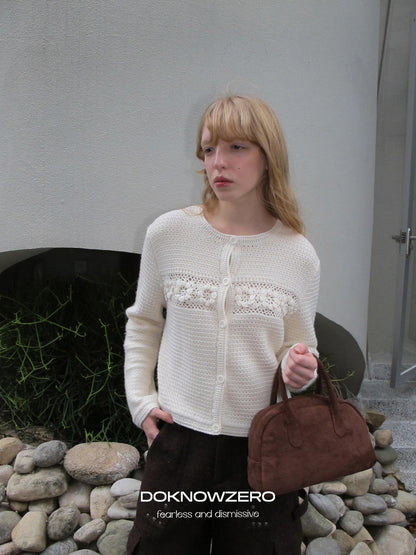DKZ OFFICIAL Apricot 3D Crochet Floral Hollow Oversized Knit Women&