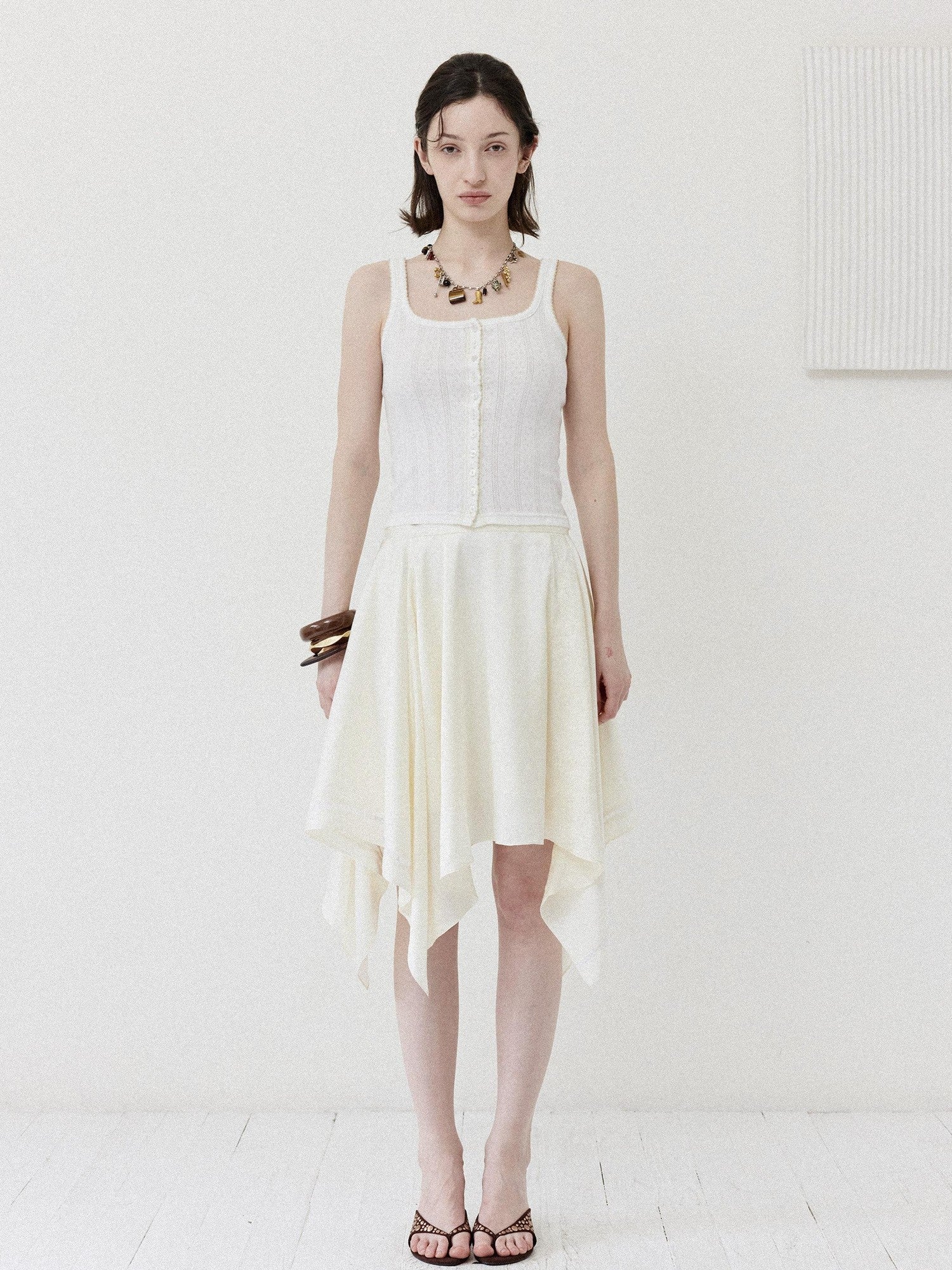 DKZ OFFICIAL Apricot Asymmetric Spliced Flared Women&
