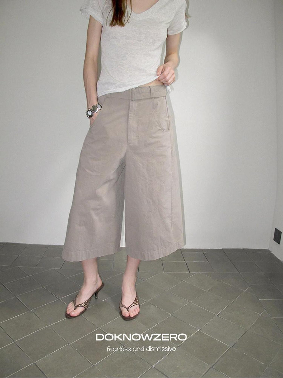 DKZ OFFICIAL Apricot Belted Button Natural Waist Women&