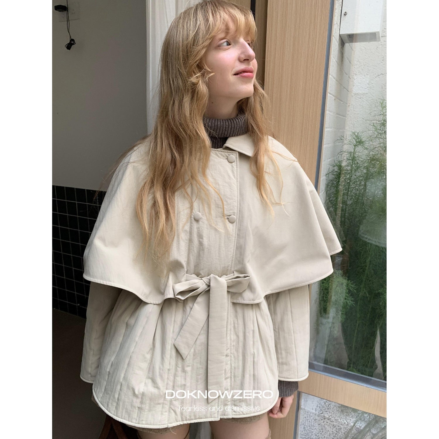 DKZ_OFFICIAL_Apricot_Cape_Style_Double_Breasted_Belted_Women&