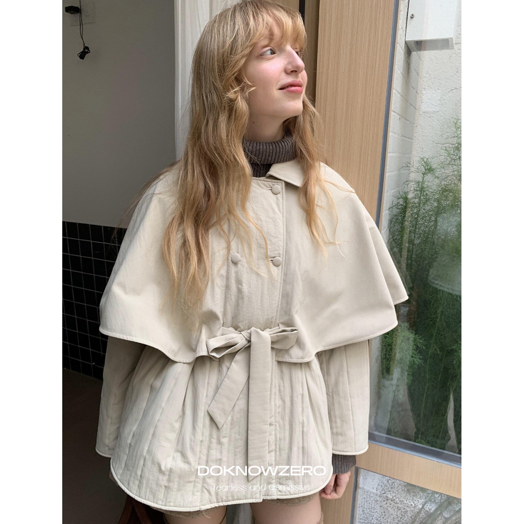 DKZ_OFFICIAL_Apricot_Cape_Style_Double_Breasted_Belted_Women&