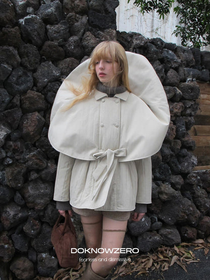 DKZ OFFICIAL Apricot Cape Style Double Breasted Belted Women&