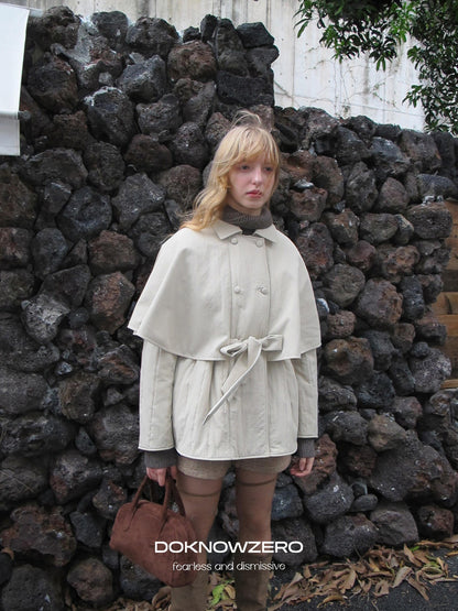 DKZ OFFICIAL Apricot Cape Style Double Breasted Belted Women&