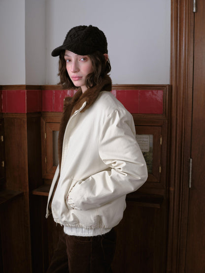 DKZ OFFICIAL Apricot Contrast Fur Collar Zip Front Women&