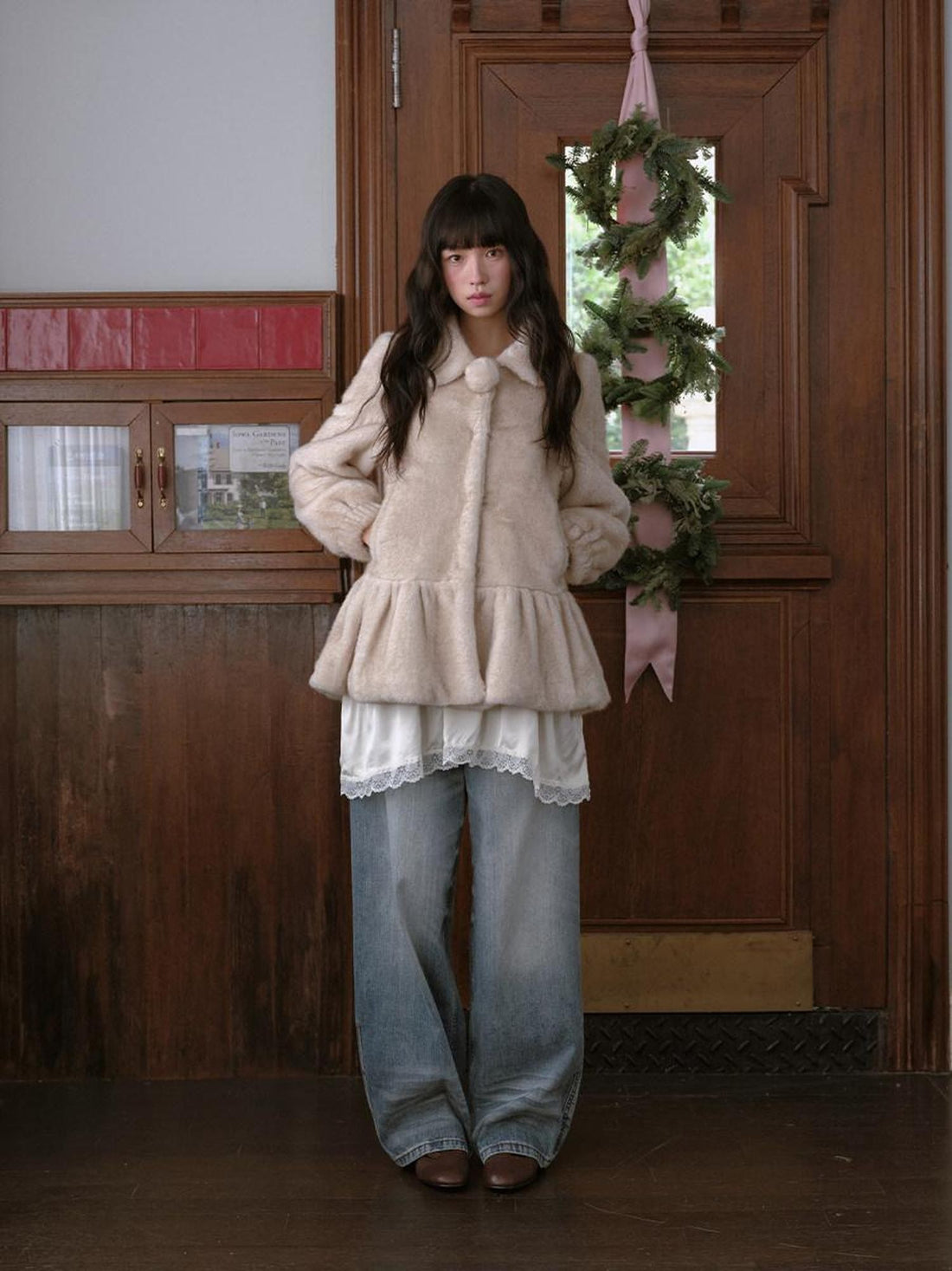 DKZ OFFICIAL Apricot Court Doll Collar Midlength Women&
