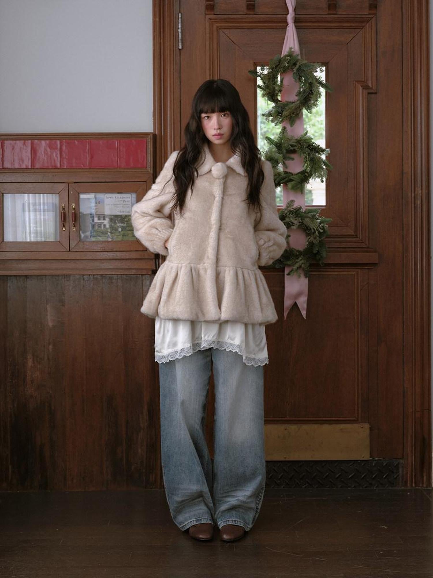 DKZ OFFICIAL Apricot Court Doll Collar Midlength Women&