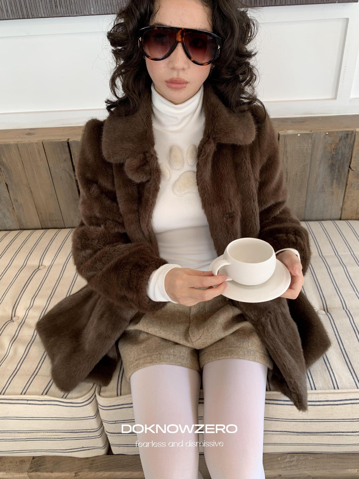 DKZ OFFICIAL Apricot Court Doll Collar Midlength Women&