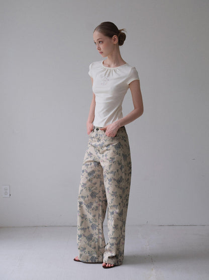 DKZ OFFICIAL Apricot Kitten Floral Ruched Women&