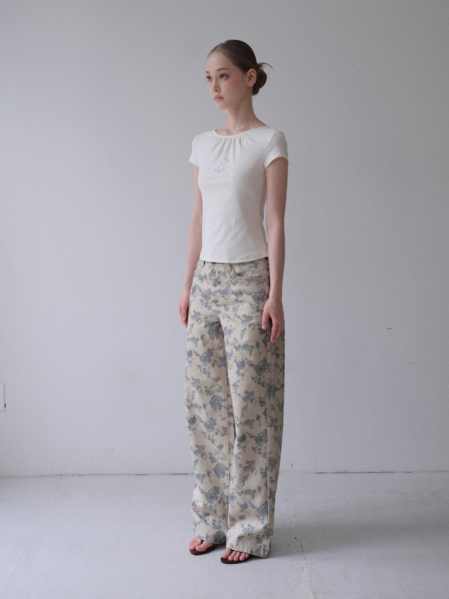 DKZ OFFICIAL Apricot Kitten Floral Ruched Women&