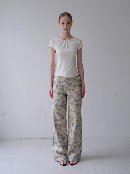 DKZ OFFICIAL Apricot Kitten Floral Ruched Women&