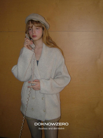 DKZ OFFICIAL Apricot Midlength Rounded Collar Double Button Women&