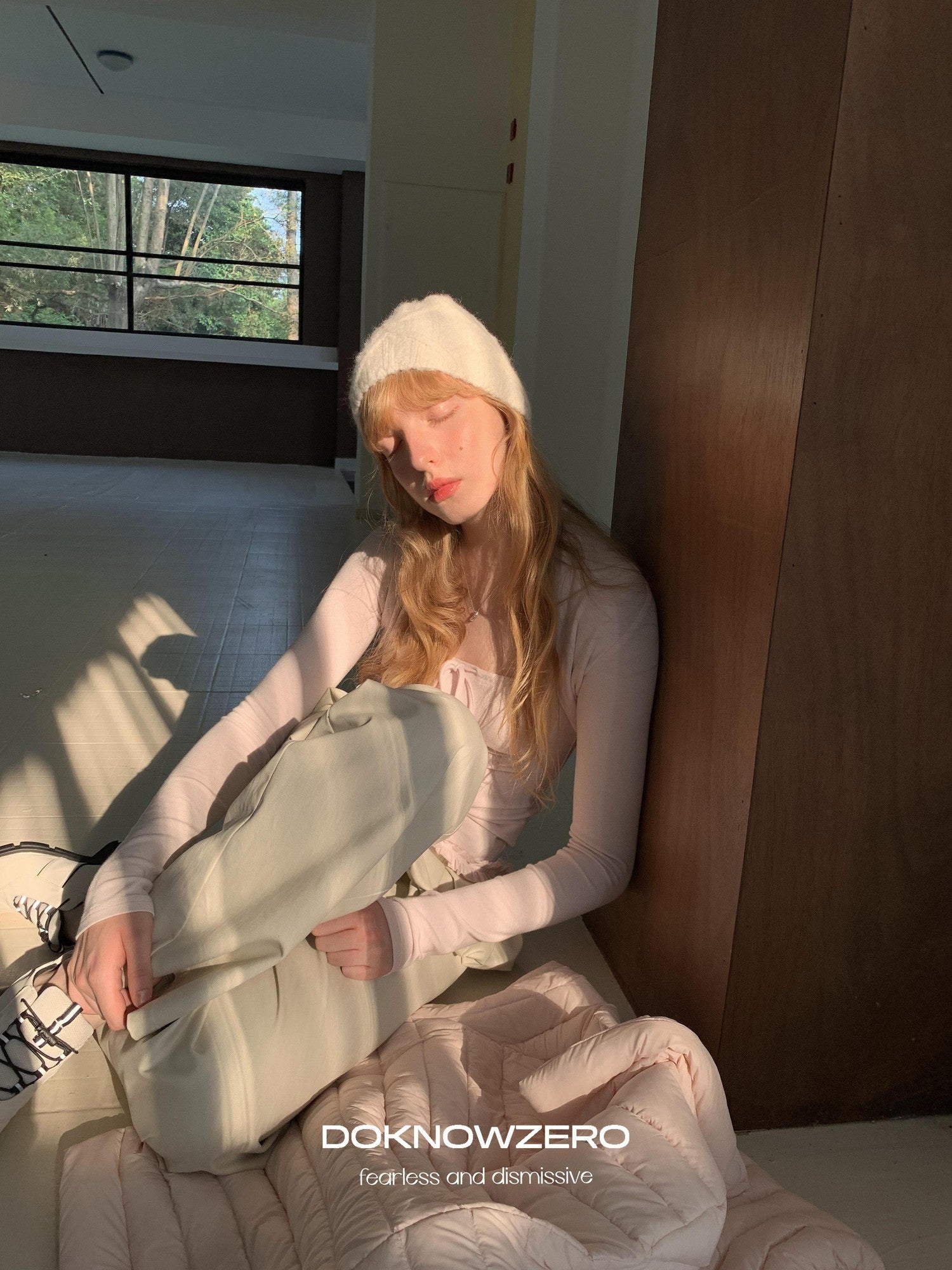 DKZ OFFICIAL Apricot Peony Patchwork Faux Layered Women&