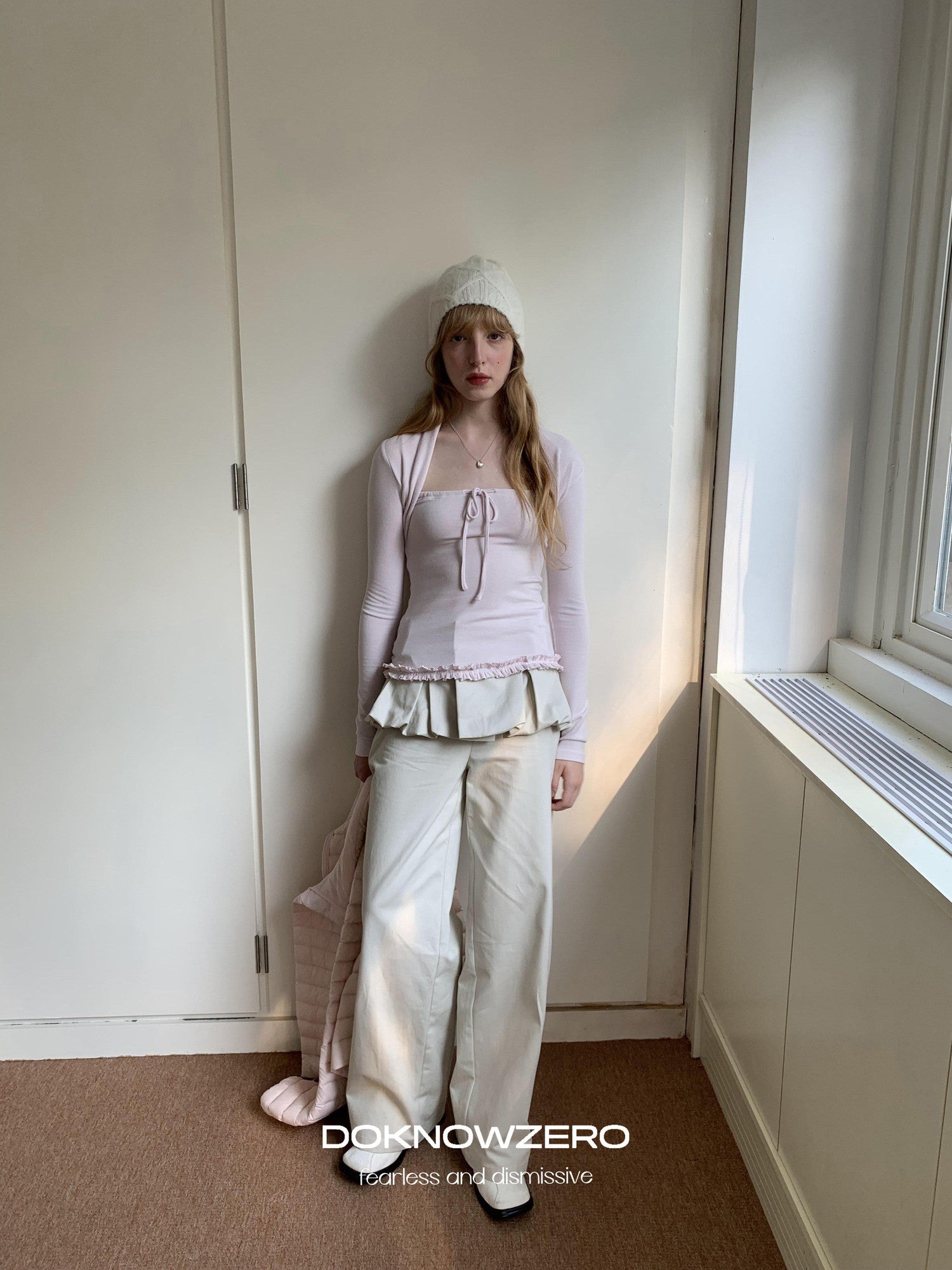 DKZ OFFICIAL Apricot Peony Patchwork Faux Layered Women&