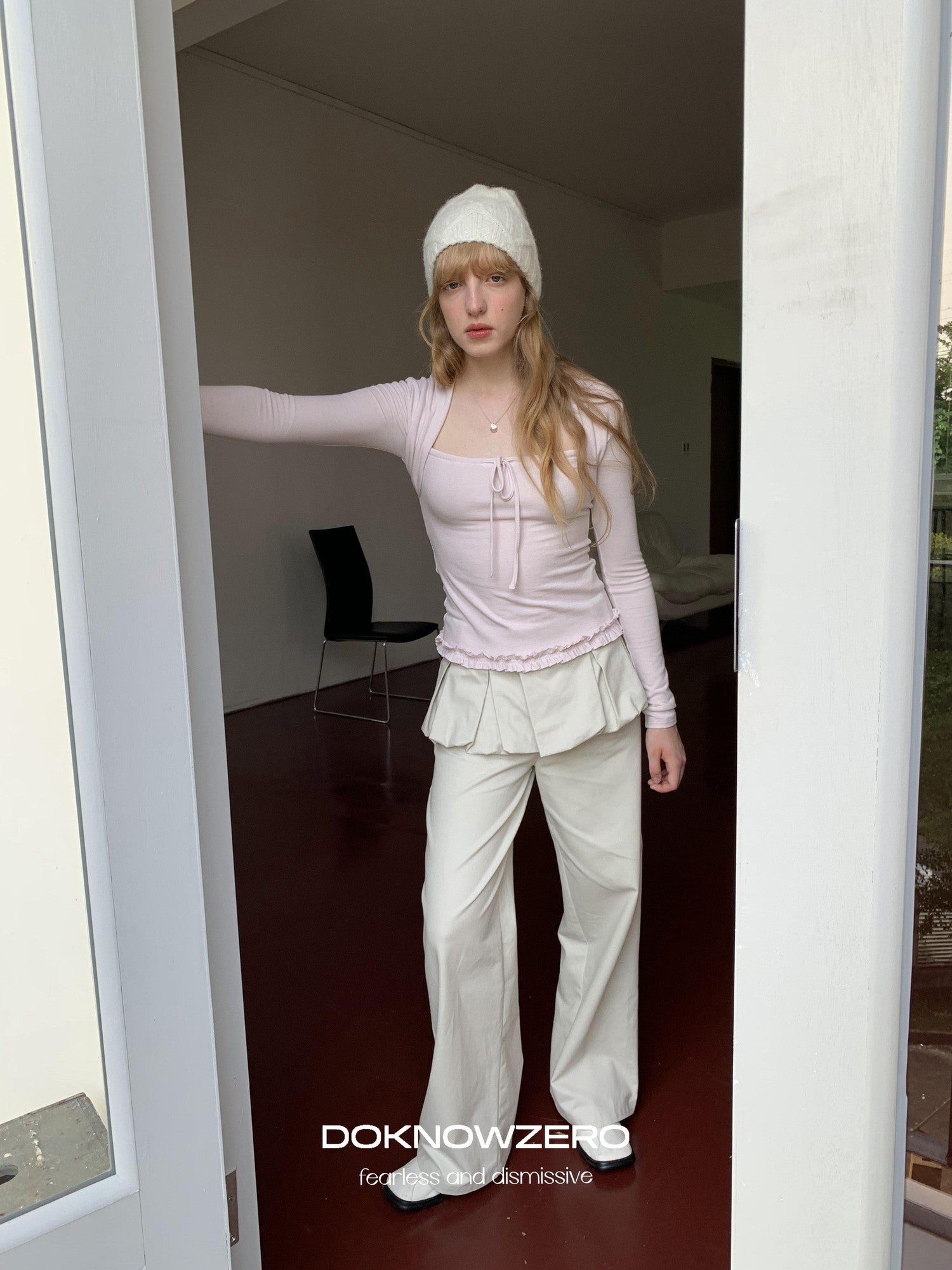 DKZ OFFICIAL Apricot Peony Patchwork Faux Layered Women&
