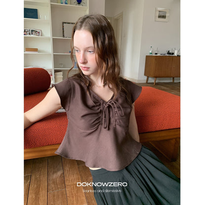 DKZ_OFFICIAL_Apricot_Tie_V-neck_Cap_Sleeve_Cropped_Women&