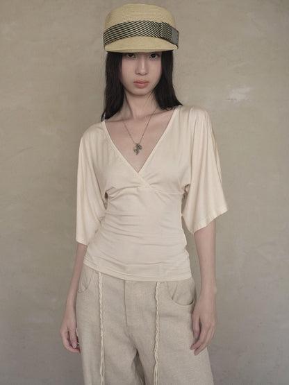 DKZ OFFICIAL Apricot V-neck Cutout Slim Waist Flutter Women&