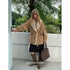 DKZ OFFICIAL Apricot Vintage Oversized Large Fur Collar Drawstring Women&