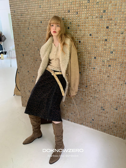 DKZ OFFICIAL Apricot Vintage Oversized Large Fur Collar Drawstring Women&