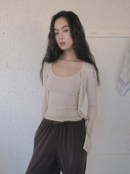 DKZ OFFICIAL Apricot Yellow Openwork Ribbed Knit Two Piece Women&
