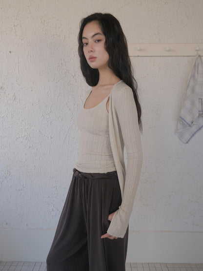 DKZ OFFICIAL Apricot Yellow Openwork Ribbed Knit Two Piece Women&
