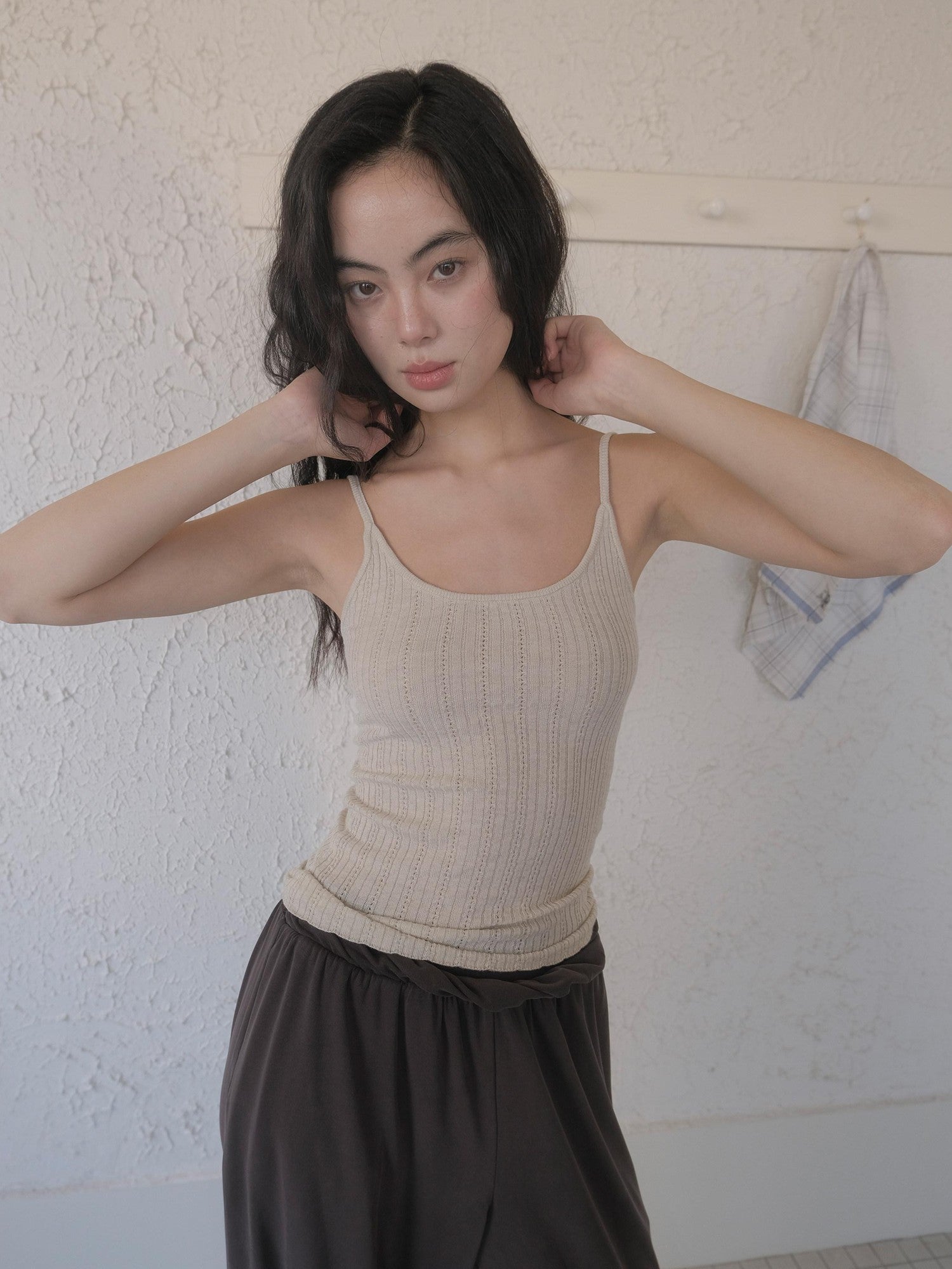 DKZ OFFICIAL Apricot Yellow Openwork Ribbed Knit Two Piece Women&