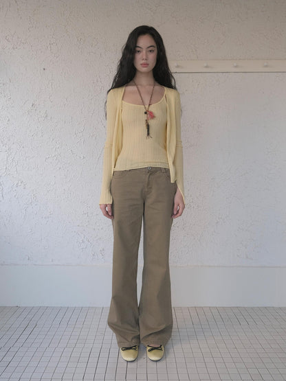 DKZ OFFICIAL Apricot Yellow Openwork Ribbed Knit Two Piece Women&