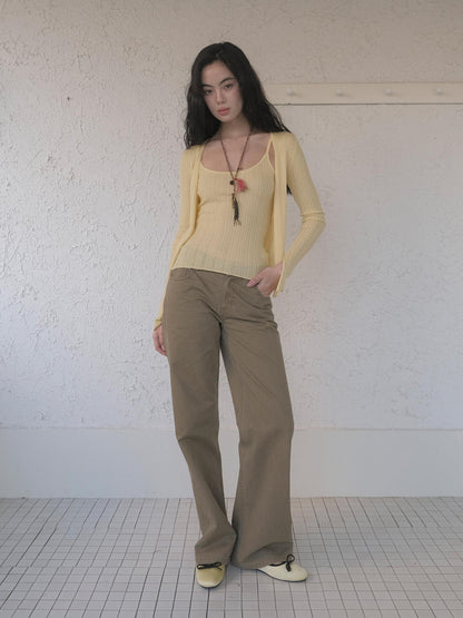 DKZ OFFICIAL Apricot Yellow Openwork Ribbed Knit Two Piece Women&