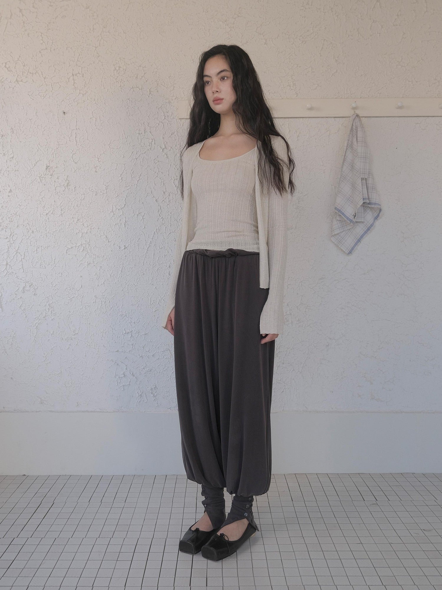 DKZ OFFICIAL Apricot Yellow Openwork Ribbed Knit Two Piece Women&