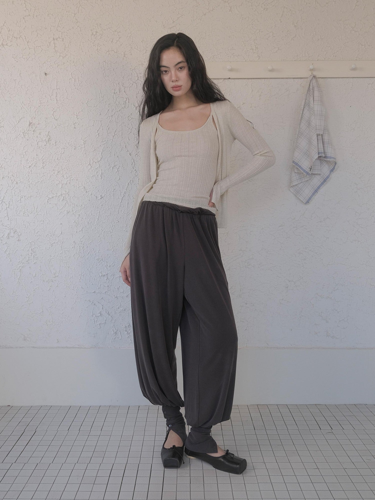 DKZ OFFICIAL Apricot Yellow Openwork Ribbed Knit Two Piece Women&
