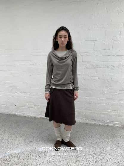 DKZ OFFICIAL Asymmetric Button Drape Neck Cardigan Two Piece Women&