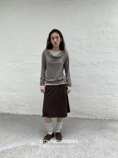 DKZ OFFICIAL Asymmetric Button Drape Neck Cardigan Two Piece Women&