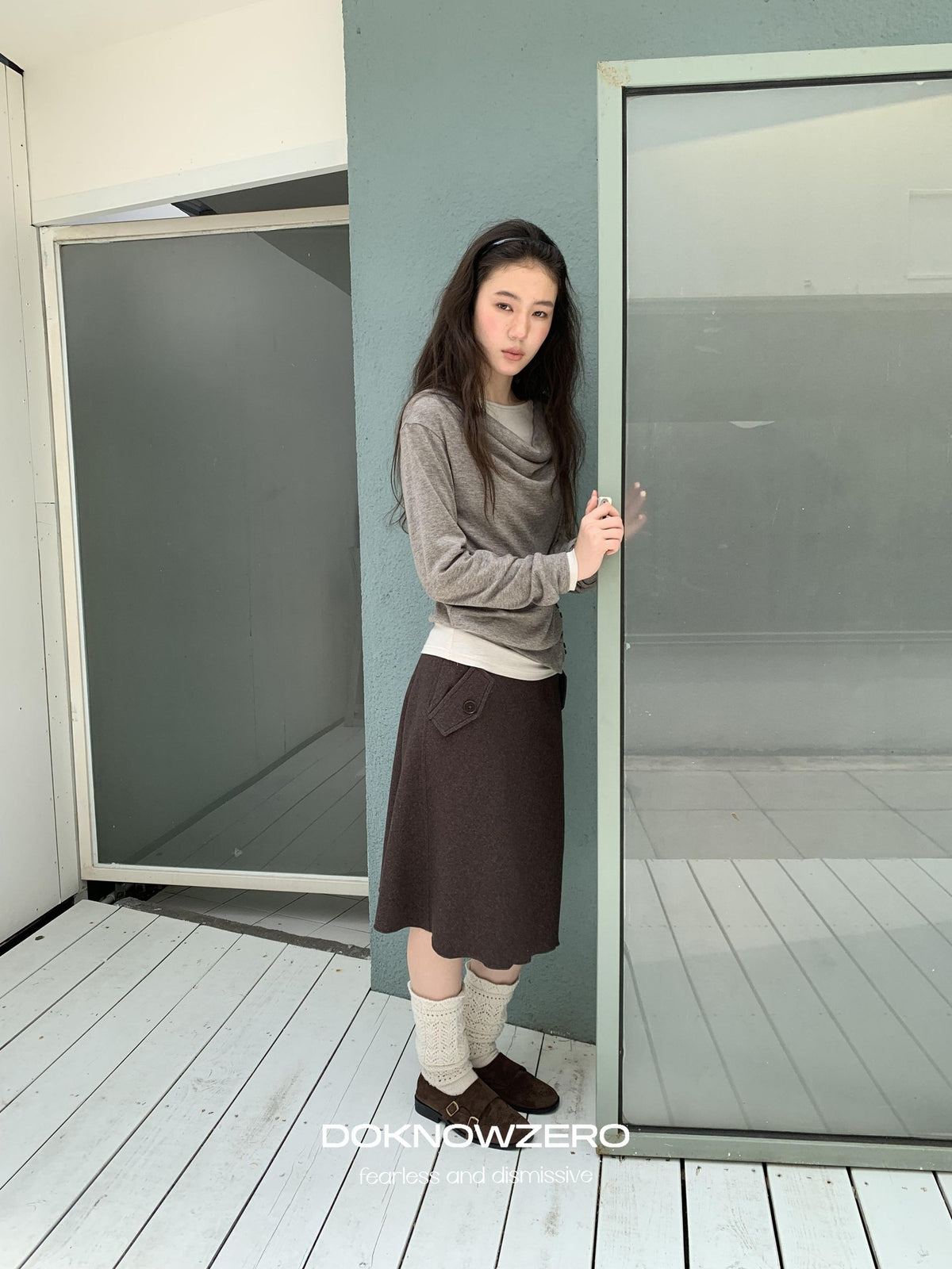 DKZ OFFICIAL Asymmetric Button Drape Neck Cardigan Two Piece Women&