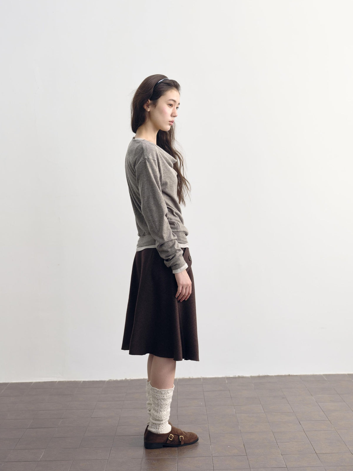 DKZ OFFICIAL Asymmetric Button Drape Neck Cardigan Two Piece Women&