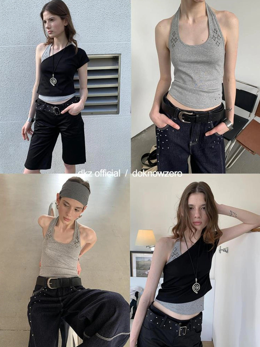 DKZ OFFICIAL Asymmetric Halter Top With Beaded Vest Two Piece Set